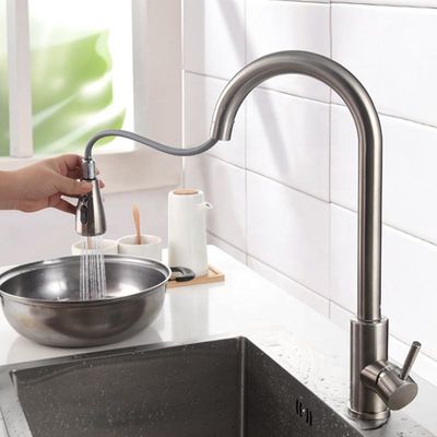 Robinet de cuisine à tirette en acier inoxydable de dessin de surface hygiénique sain